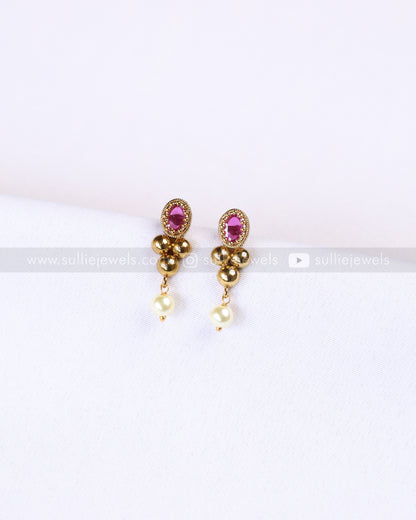 7196 - Ruby Gold Pearl Long Chain / Haaram with Stud