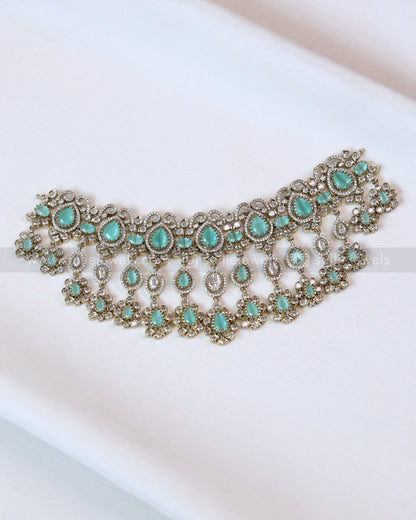 2111 - Premium Raindrop Polki Pastel Blue Heavy Choker with Earrings