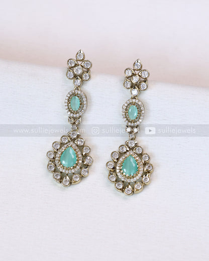 2111 - Premium Raindrop Polki Pastel Blue Heavy Choker with Earrings