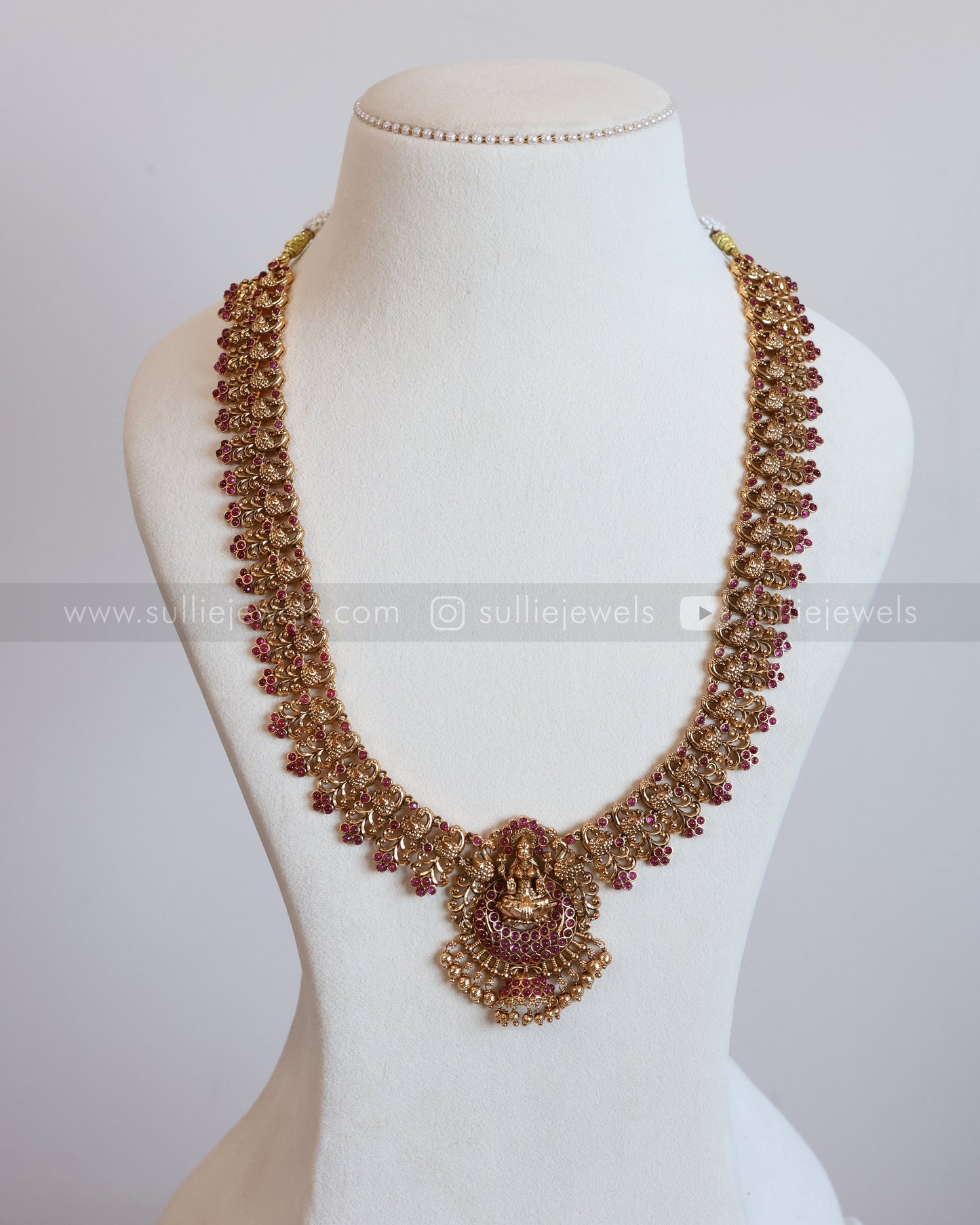 7124 - Lakshmi Ruby Peacock Long Chain with Jhumka