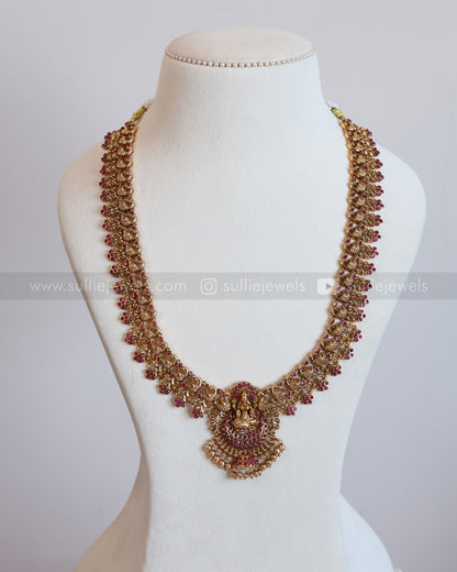 7124 - Lakshmi Ruby Peacock Long Chain with Jhumka