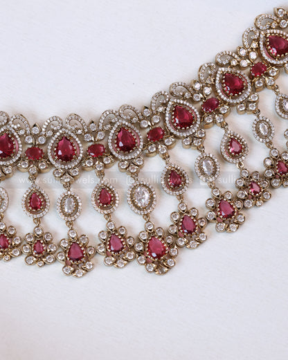 2112 - Premium Raindrop Polki Ruby Heavy Choker with Earrings