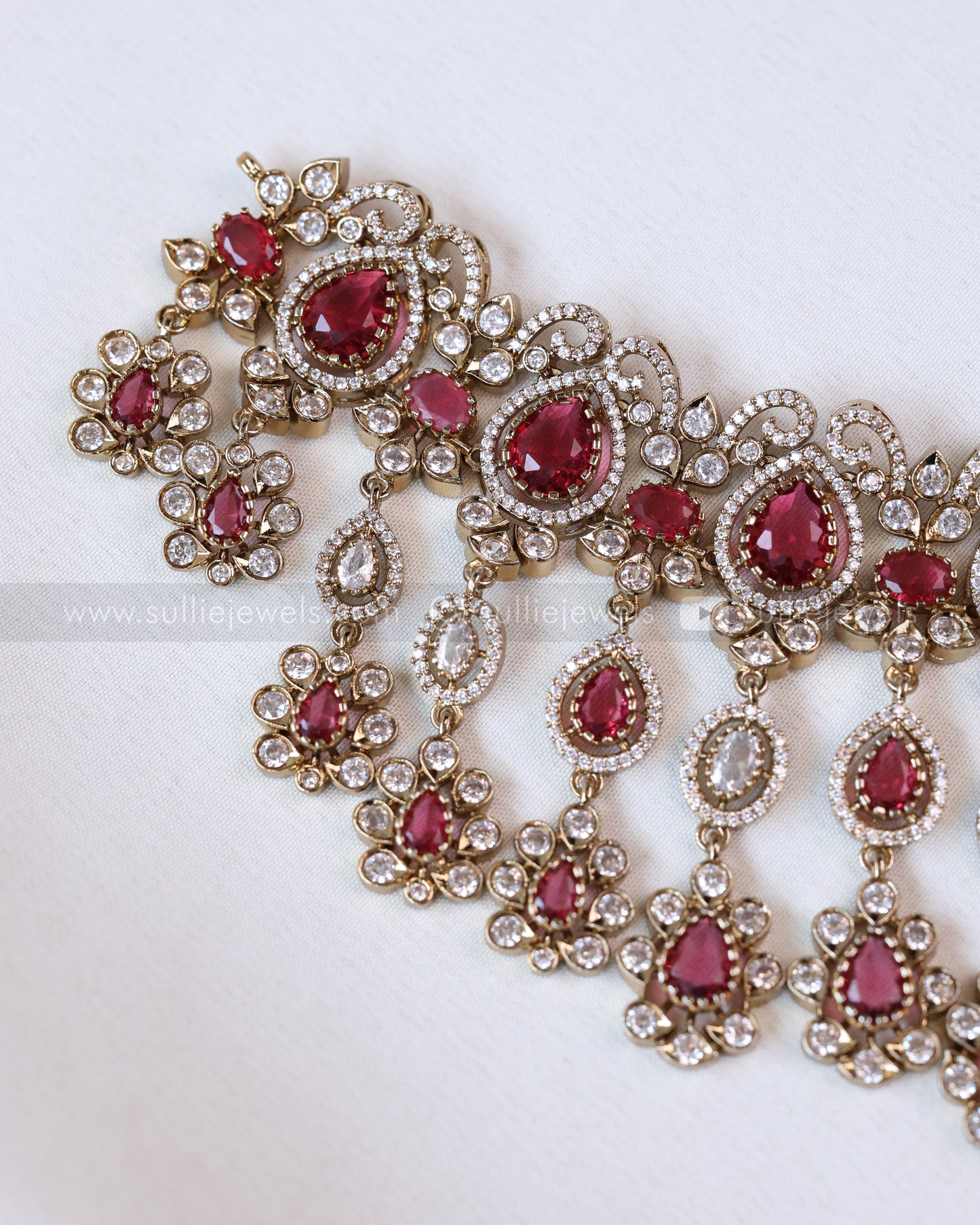 2112 - Premium Raindrop Polki Ruby Heavy Choker with Earrings