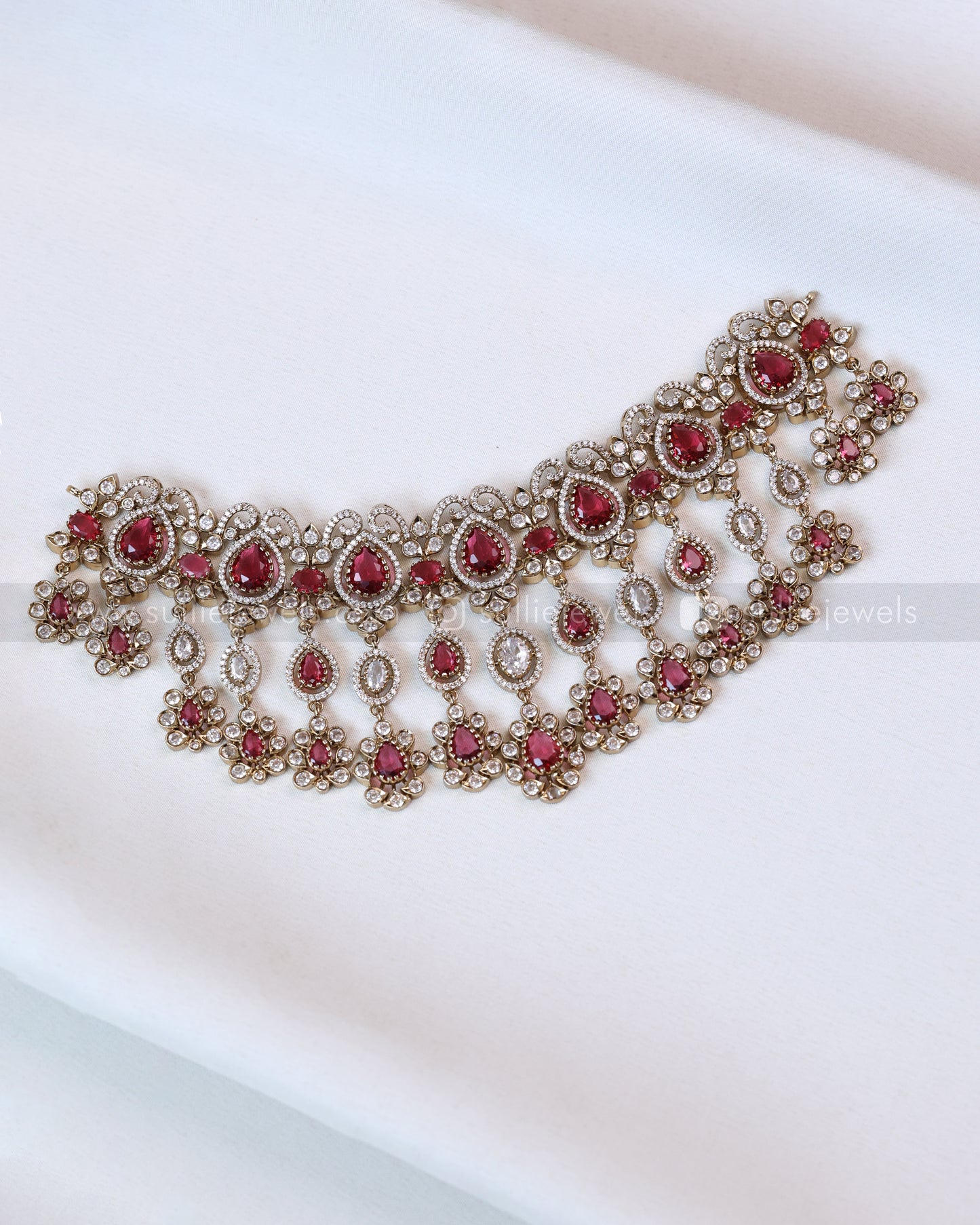 2112 - Premium Raindrop Polki Ruby Heavy Choker with Earrings