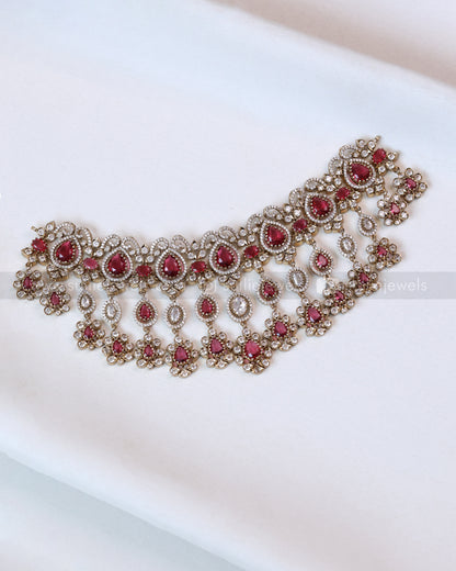 2112 - Premium Raindrop Polki Ruby Heavy Choker with Earrings