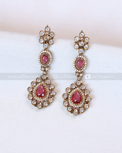2112 - Premium Raindrop Polki Ruby Heavy Choker with Earrings