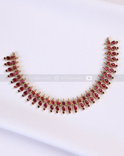 3924 - Sullie Basic - Ruby Raindrop Stone Necklace with Jhumka
