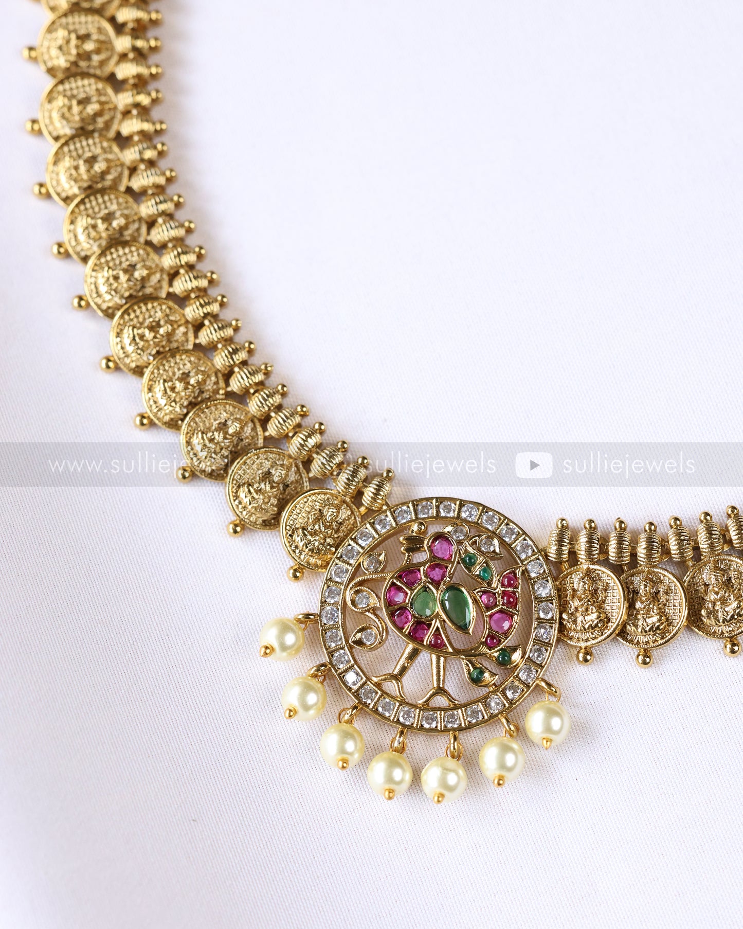 3872 - AD Peacock Gold Coin Fusion Necklace with Stud