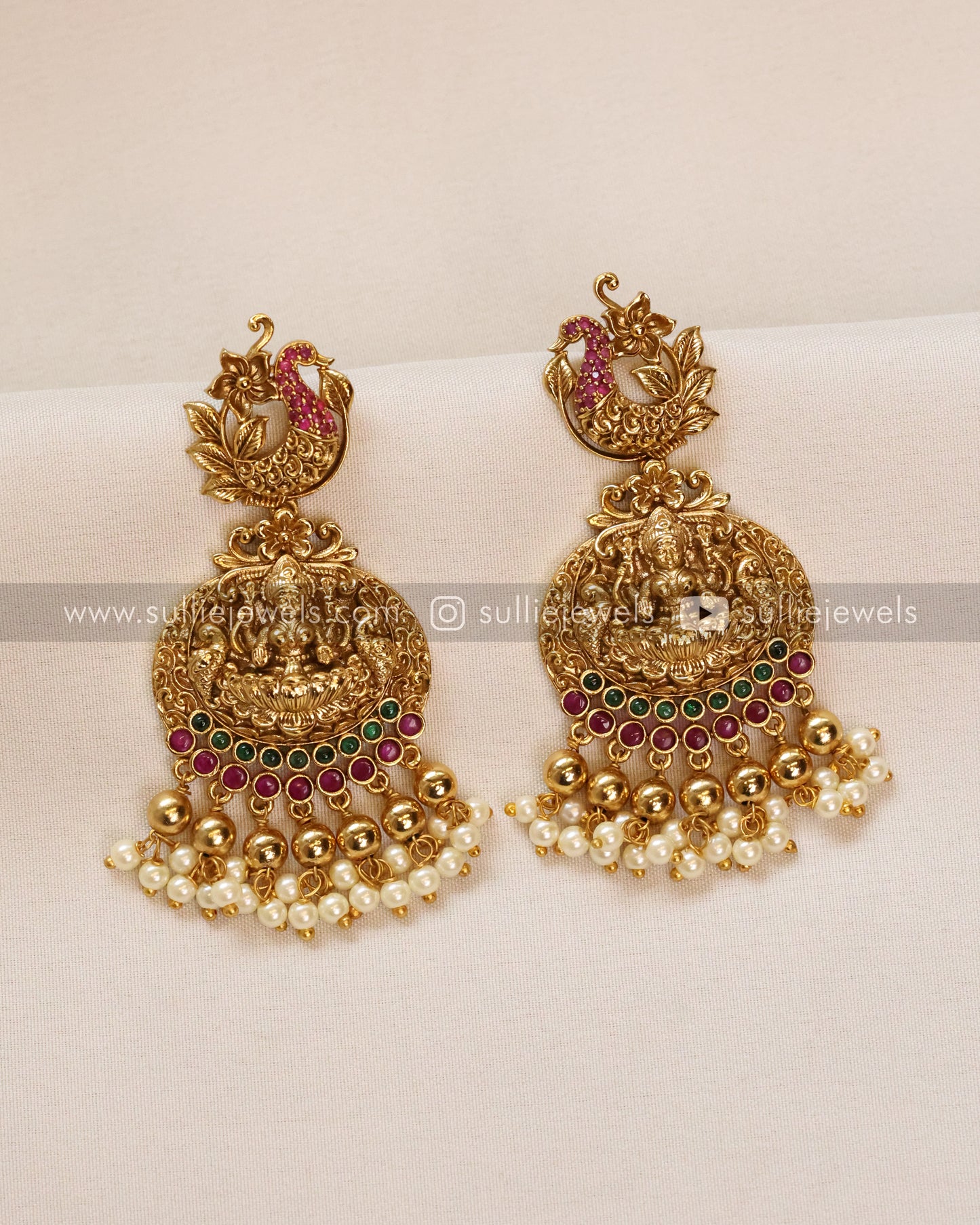 Lakshmi & Peacock AD Necklace with Earring