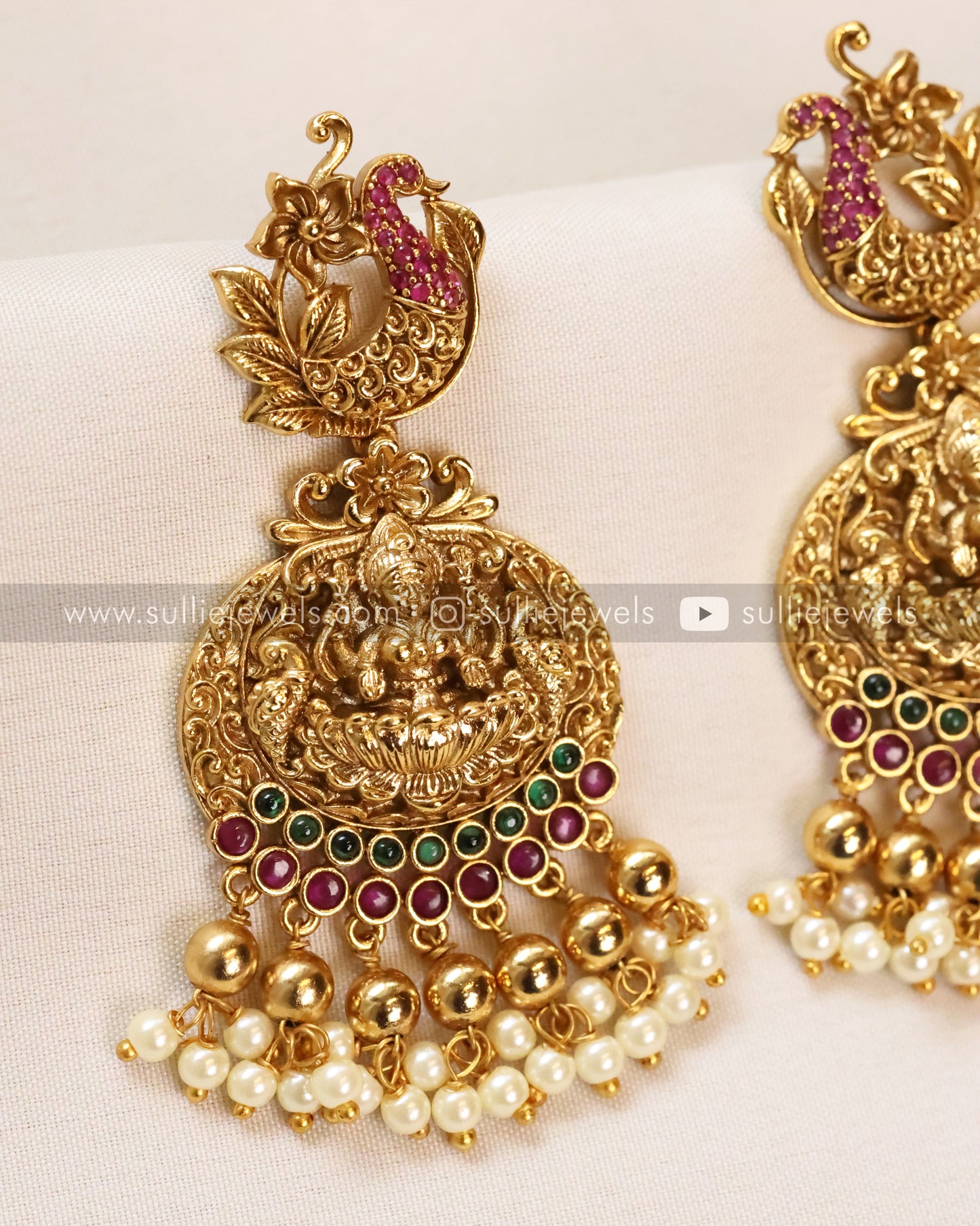 Lakshmi & Peacock AD Necklace with Earring