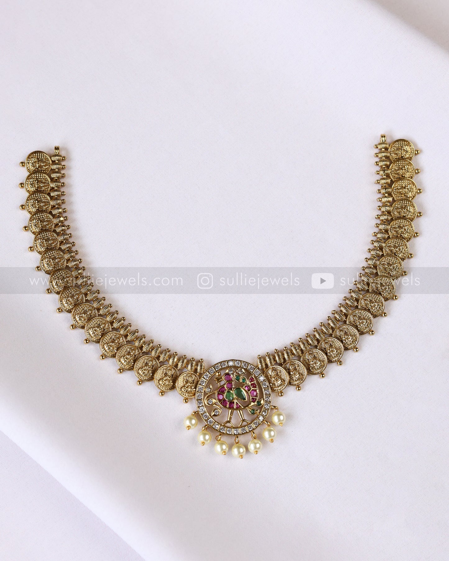 3872 - AD Peacock Gold Coin Fusion Necklace with Stud