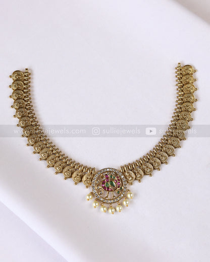 3872 - AD Peacock Gold Coin Fusion Necklace with Stud