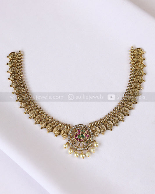3872 - AD Peacock Gold Coin Fusion Necklace with Stud