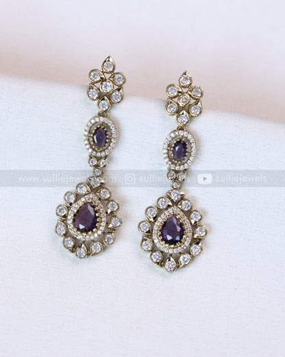2114 - Premium Raindrop Polki Violet Heavy Choker with Earrings