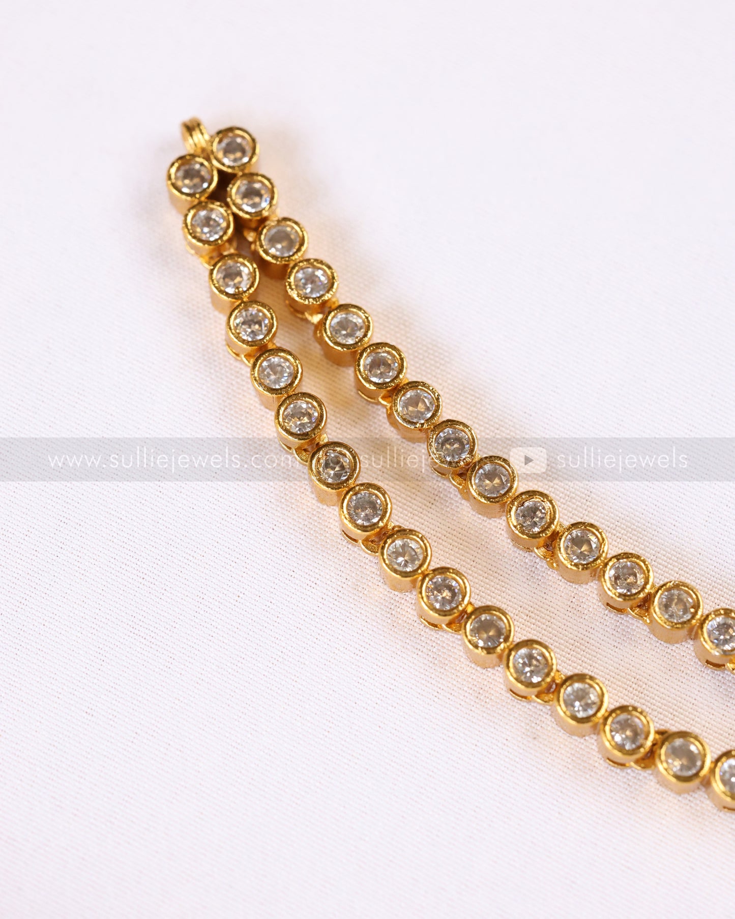 3926 - White Stone 2 Layer Attigai Necklace with Stud