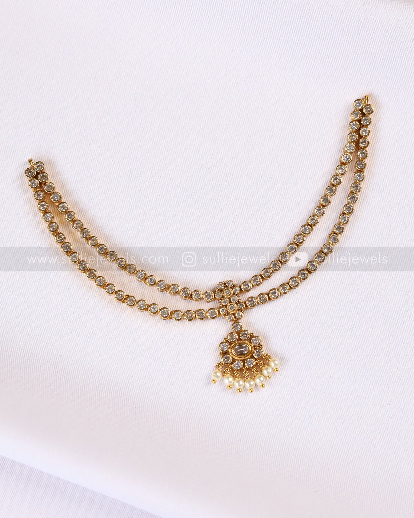3926 - White Stone 2 Layer Attigai Necklace with Stud