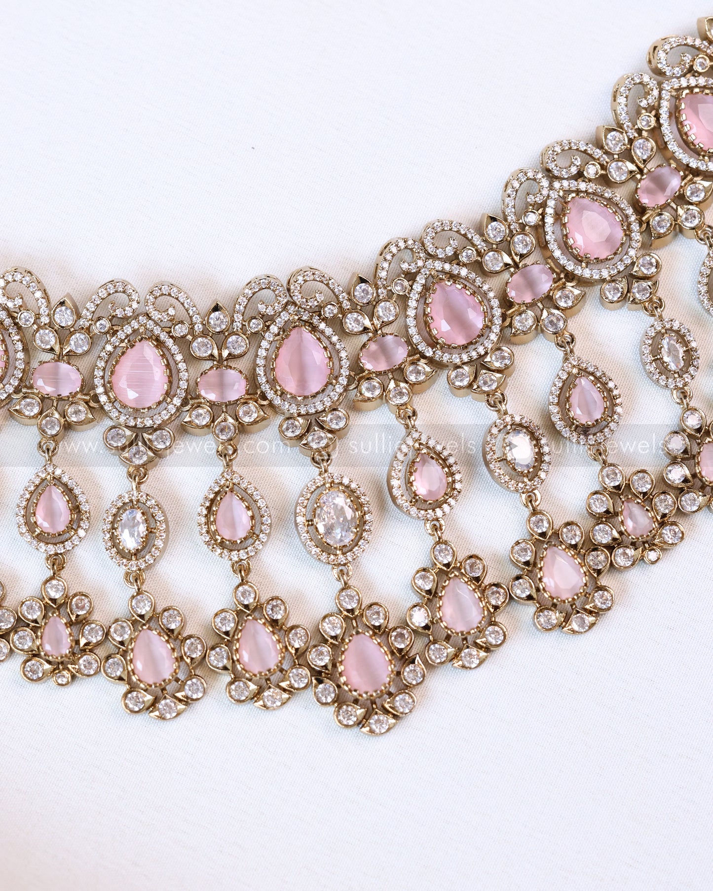 2110 - Premium Raindrop Polki Pastel Pink Heavy Choker with Earrings