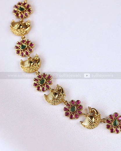 3923 - Peacock Floral Kemp Necklace with Earrings