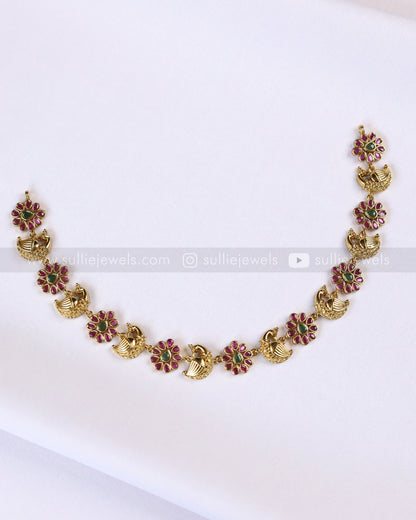 3923 - Peacock Floral Kemp Necklace with Earrings