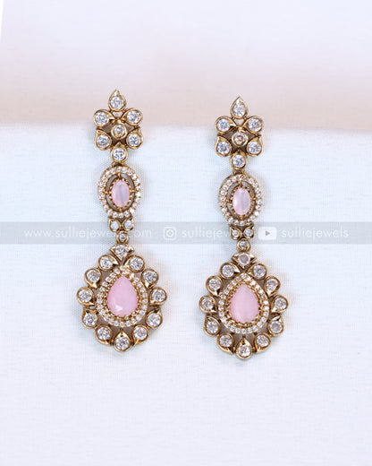 2110 - Premium Raindrop Polki Pastel Pink Heavy Choker with Earrings