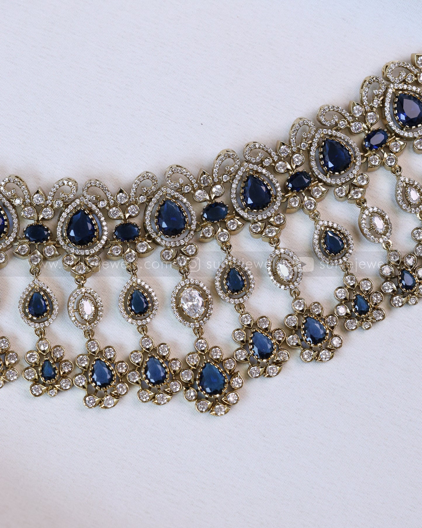 2115 - Premium Raindrop Navy Blue Heavy Choker with Earrings