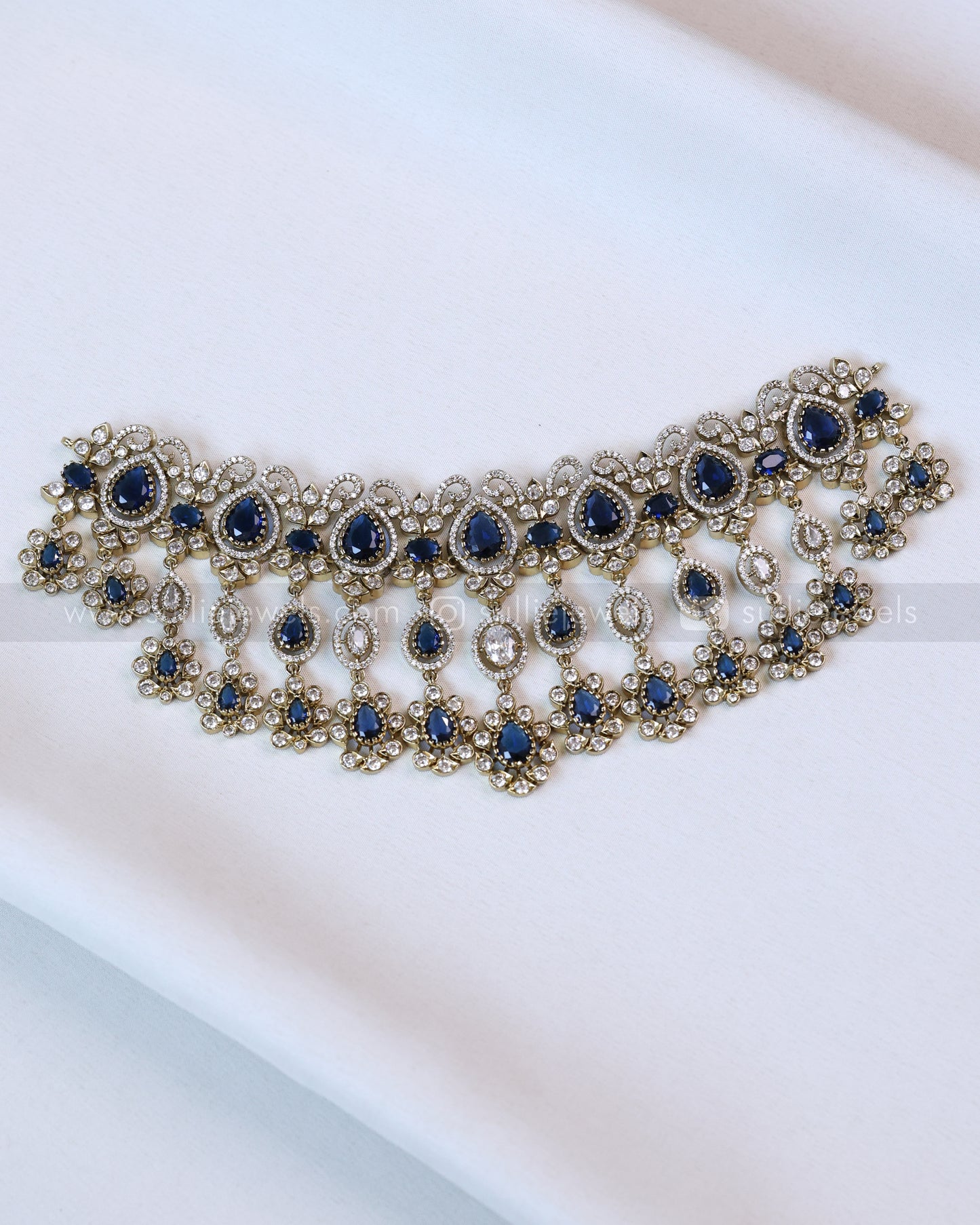 2115 - Premium Raindrop Navy Blue Heavy Choker with Earrings