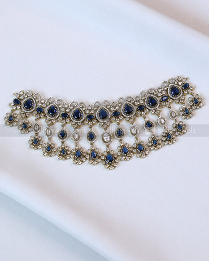 2115 - Premium Raindrop Navy Blue Heavy Choker with Earrings