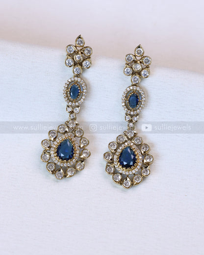 2115 - Premium Raindrop Navy Blue Heavy Choker with Earrings