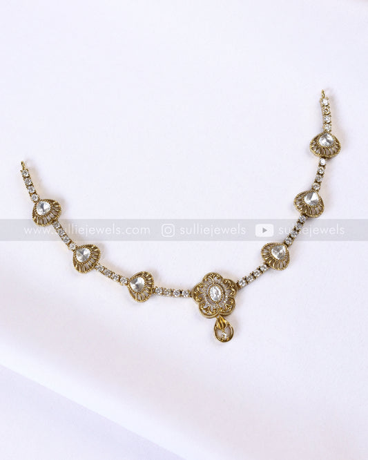 3927 - Flower Design Polki Necklace with Earrings