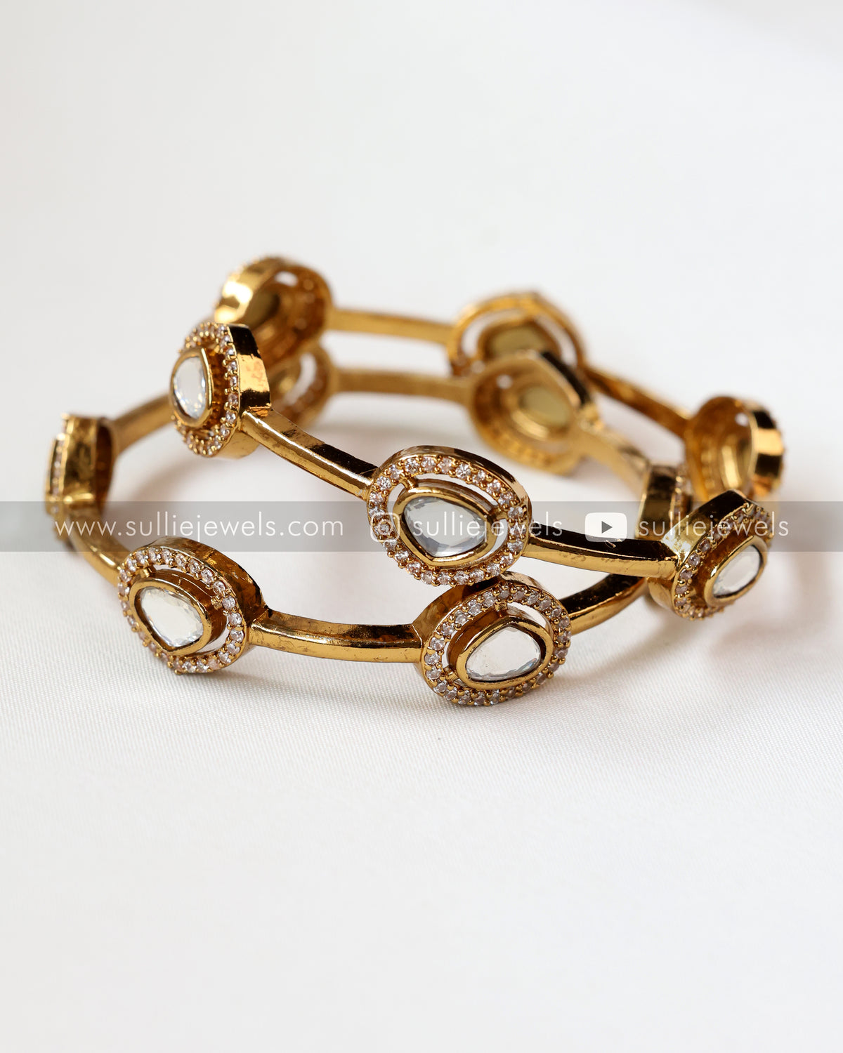 Triangular Bow Bangle Premium Triangular Stone Bangle - Set of 2 – sulliejewels
