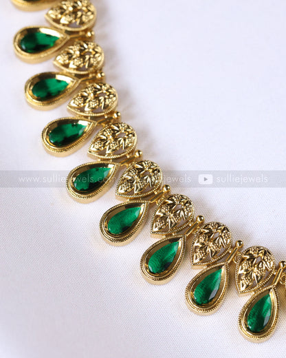 3937 - Premium Emerald Raindrop Necklace with Jhumka
