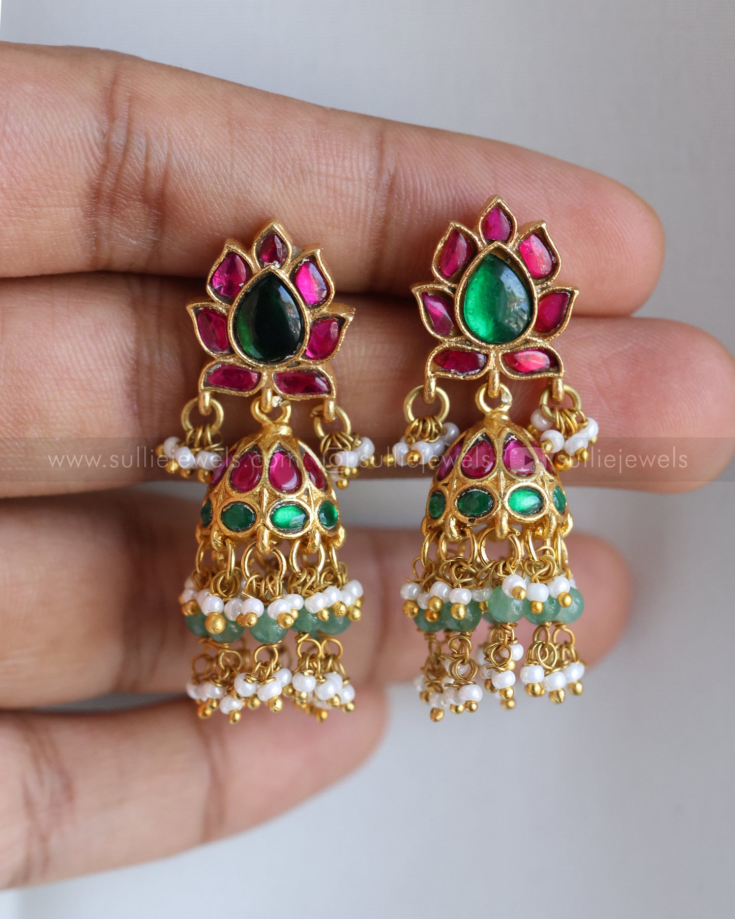 E1187 - Lotus Premium Real Jadau Kemp Jhumka