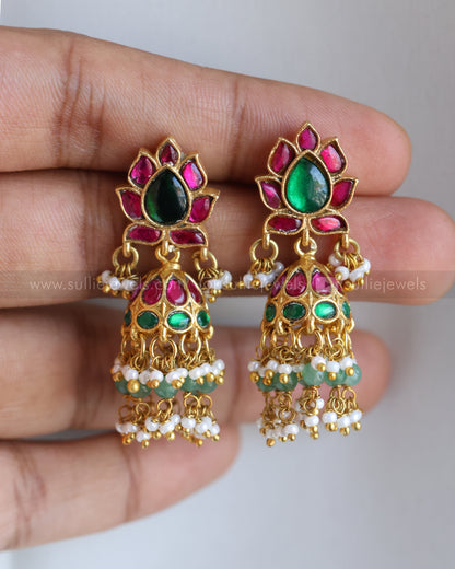 E1187 - Lotus Premium Real Jadau Kemp Jhumka