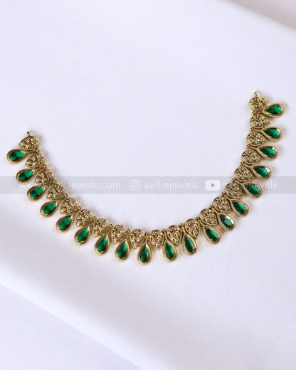 3937 - Premium Emerald Raindrop Necklace with Jhumka