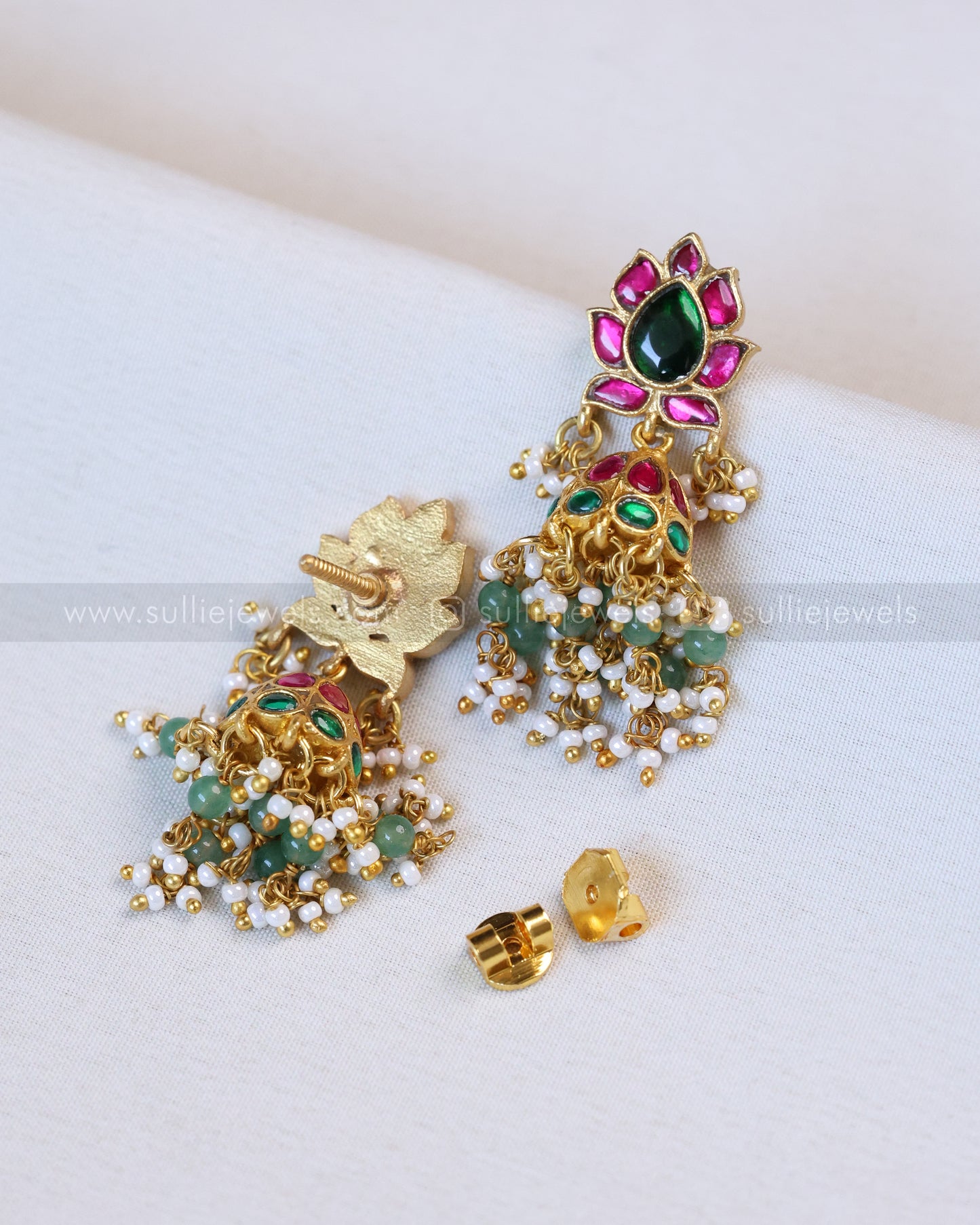 E1187 - Lotus Premium Real Jadau Kemp Jhumka