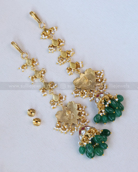 E1185 - Premium Lotus Jadau Kemp Jhumka with Earchain / Maatti
