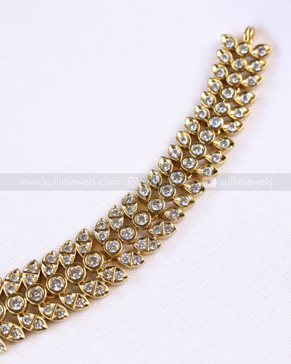 3889 - AD Green & Ruby Centre Stone Leaf Necklace with Stud