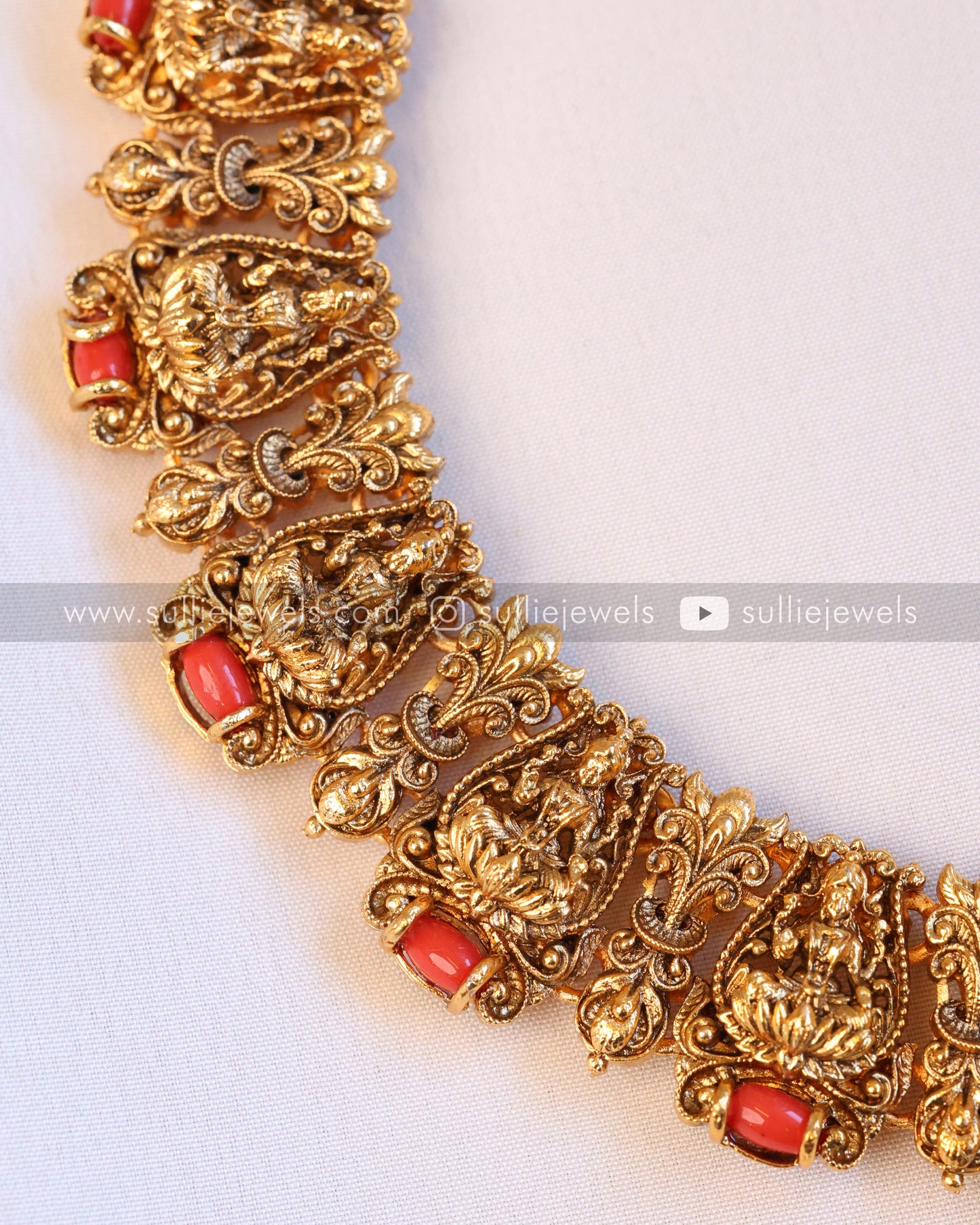Coral Stone Lakshmi Necklace with Earring