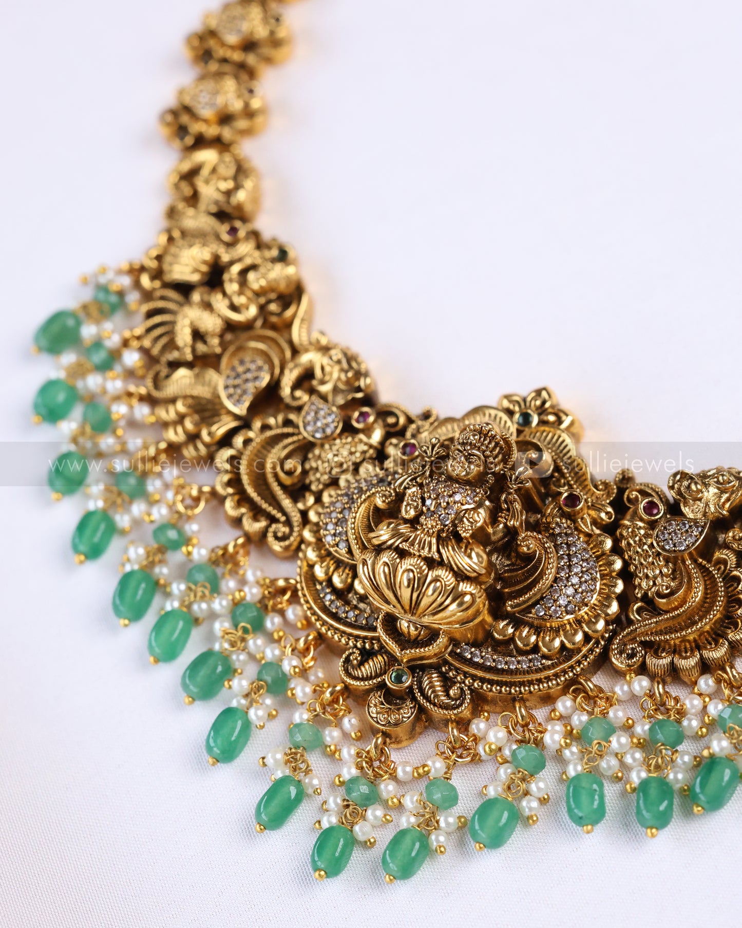 3883 - Premium Goddess Mint Beads Necklace with Jhumka