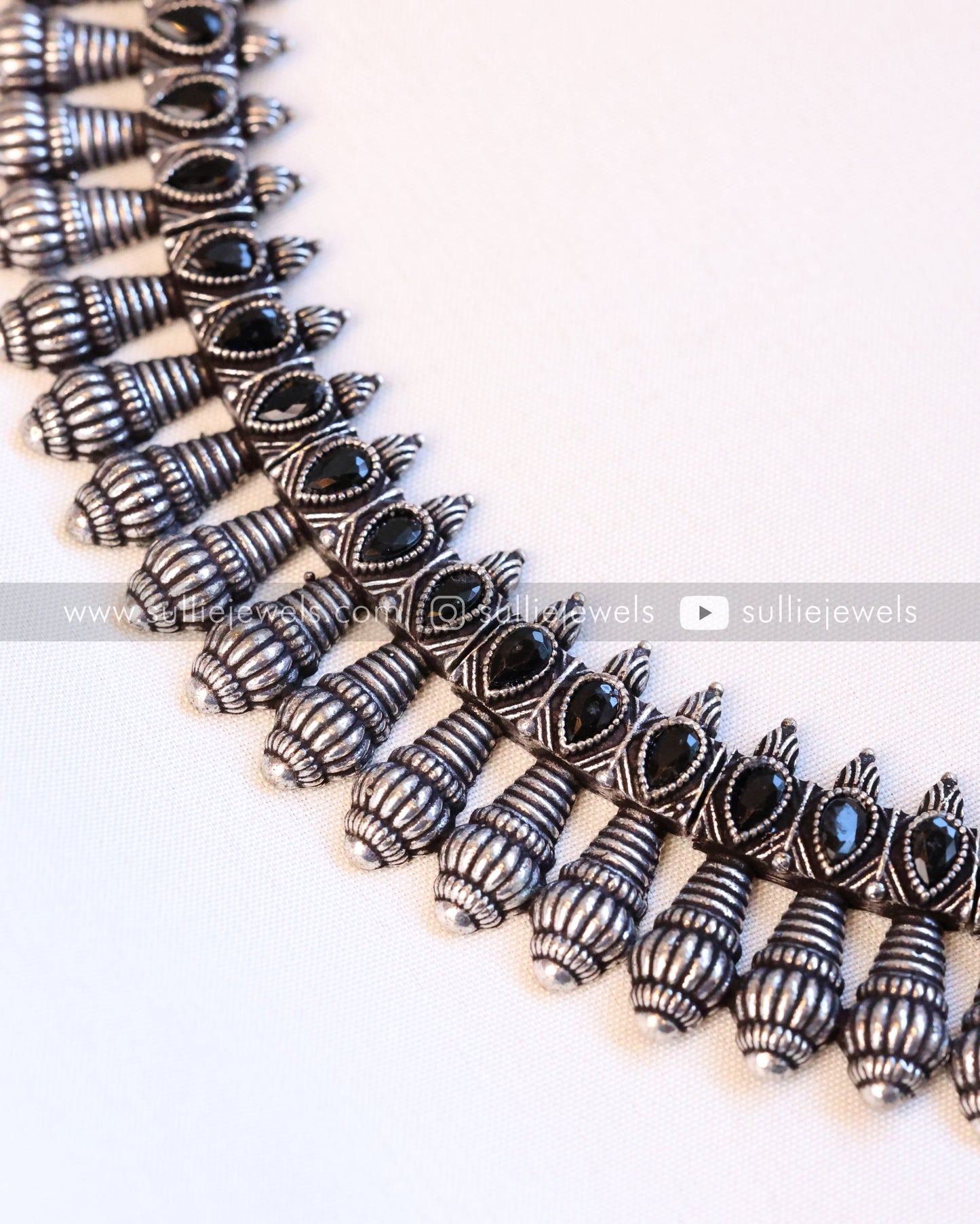 Black Stone Oxidised Necklace with Stud
