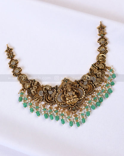 3883 - Premium Goddess Mint Beads Necklace with Jhumka