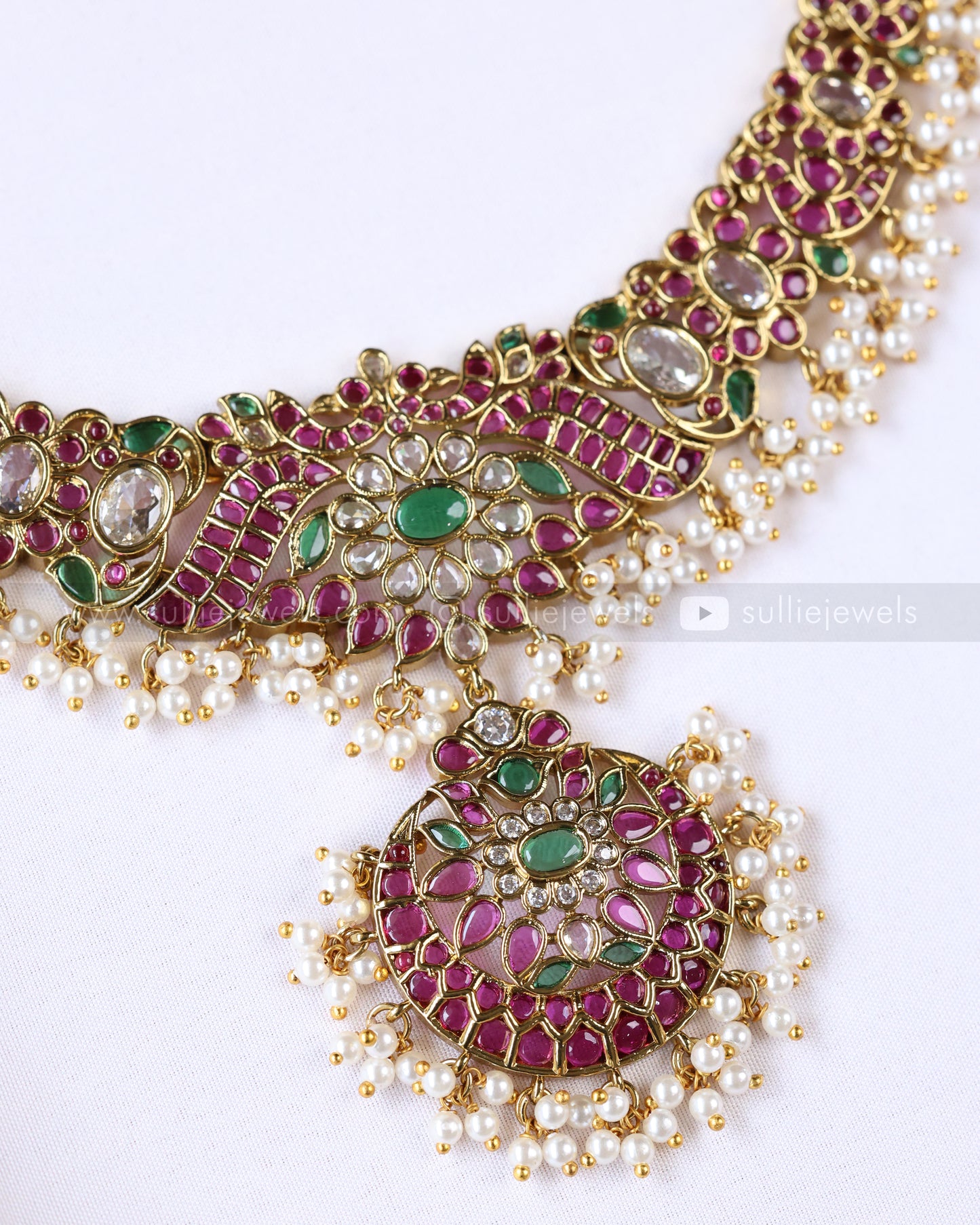 3895 - No Idol - Premium Ruby Kemp Design Necklace with Jhumka