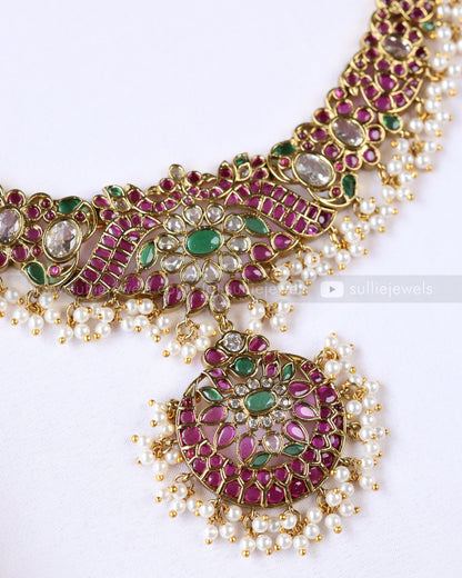 3895 - No Idol - Premium Ruby Kemp Design Necklace with Jhumka