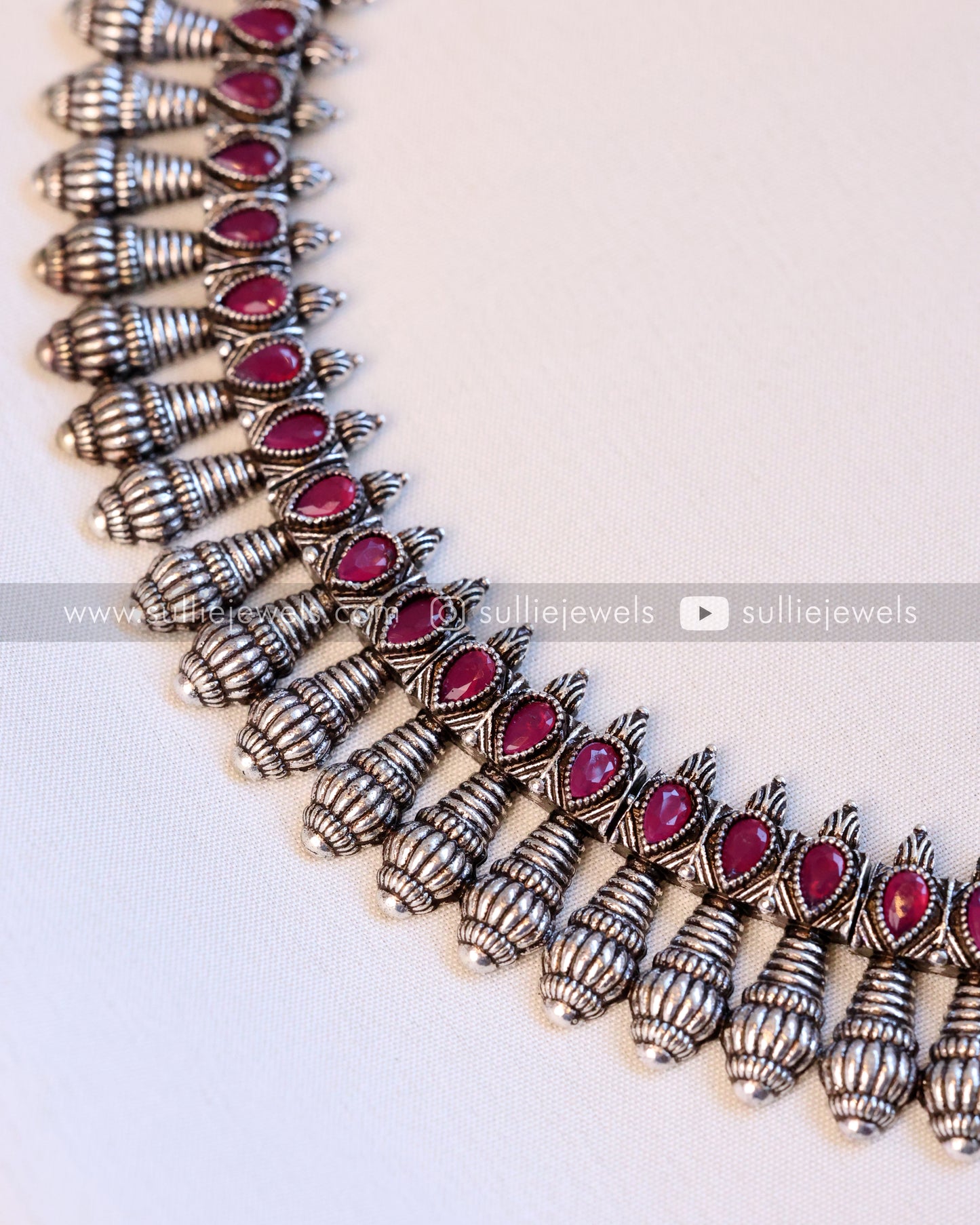Pink Stone Oxidised Necklace with Stud