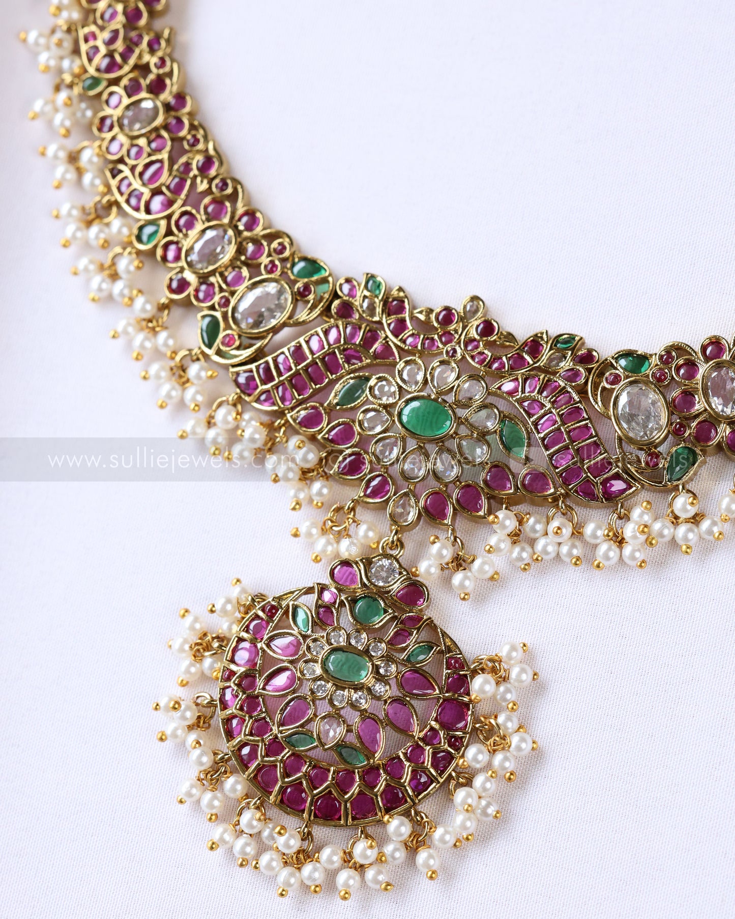 3895 - No Idol - Premium Ruby Kemp Design Necklace with Jhumka