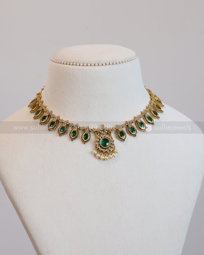 3590 - AD Stone Palakka Necklace with Earrings