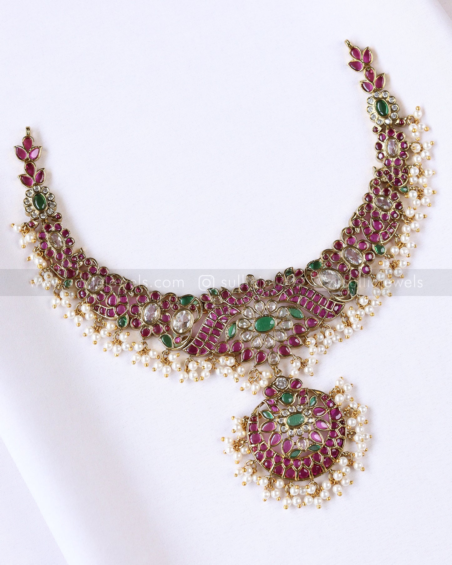 3895 - No Idol - Premium Ruby Kemp Design Necklace with Jhumka