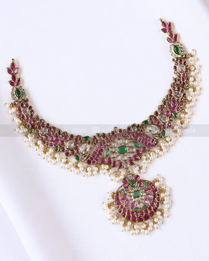 3895 - No Idol - Premium Ruby Kemp Design Necklace with Jhumka