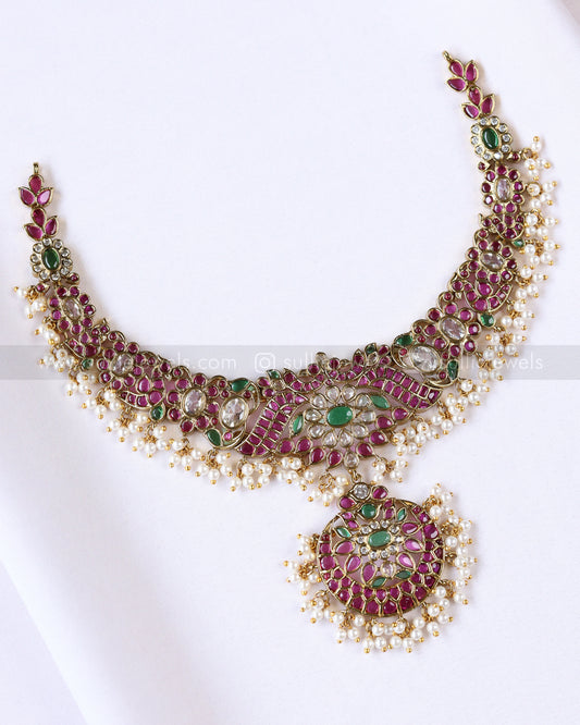 3895 - No Idol - Premium Ruby Kemp Design Necklace with Jhumka