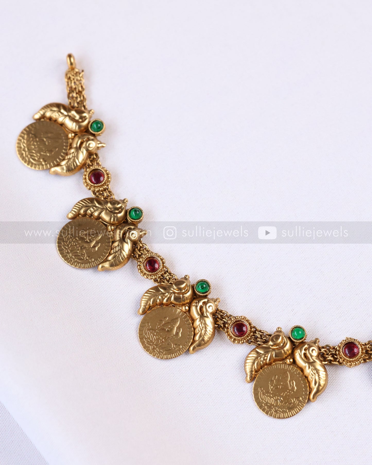 3921 - Sullie Basic Multicolour Stone Peacock Coin Necklace with Stud